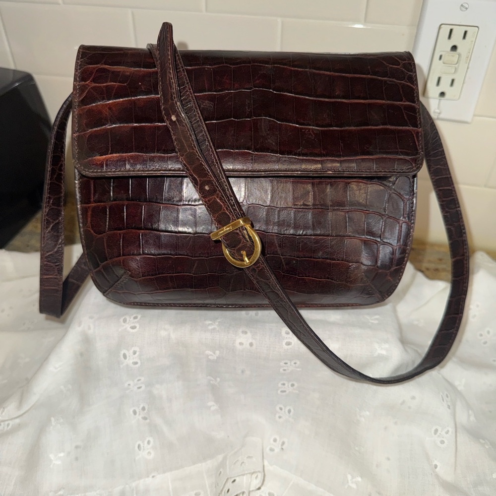 EUC  Vintage Salvatore Ferragamo Dark Brown Embossed Leather Bag